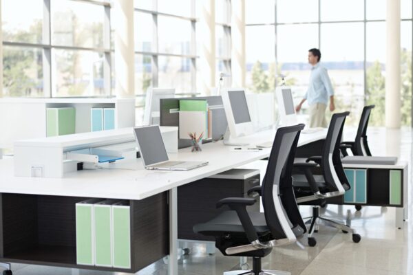 Bench desking with big windows | Collaborative Office Interiors