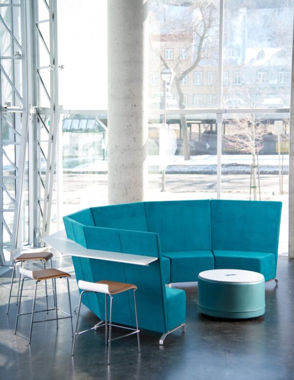 Aqua colored modern reception area