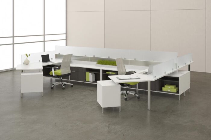 modern office desk furniture system with lime green accents