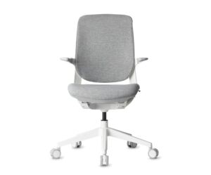 white modern office task chair with light grey cushion