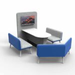 collaborative office furniture with blue accents