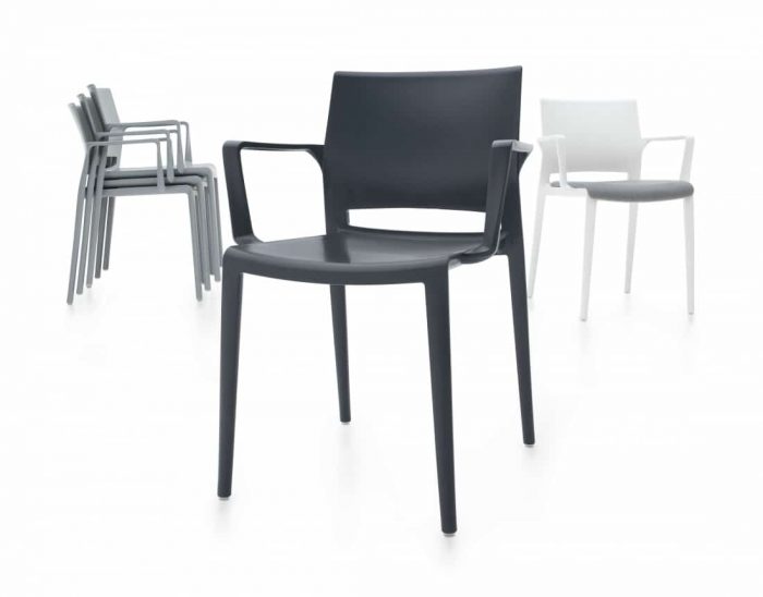 3 Bakhita Stackable Polymer chair in black, grey and white