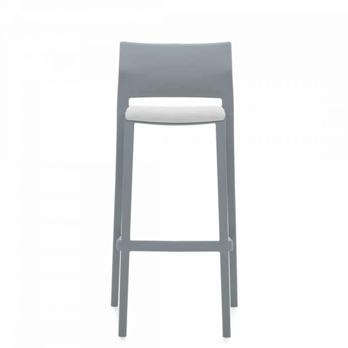 Armless Bar Stool, White Upholstered Seat & Grey Polymer Back (6755)