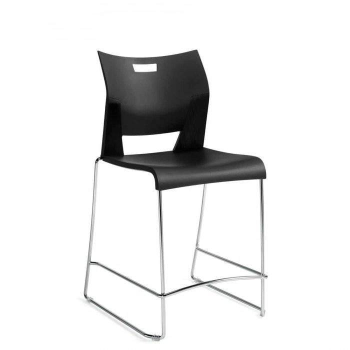 Armless Counter Stool, Black Polypropylene Seat & Back With Chrome Frame (6661)