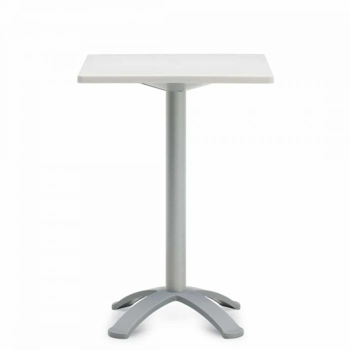 White Square Table With Grey Post, Bar Height (6786)