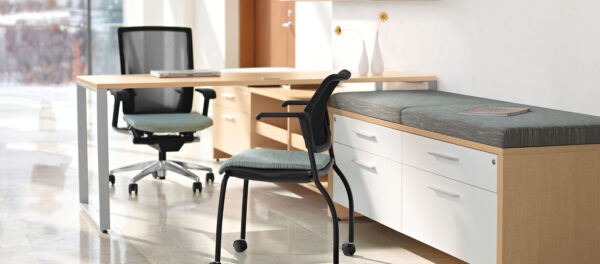 Global Sonic Mesh Back Chair with Upholstered Seat on Casters