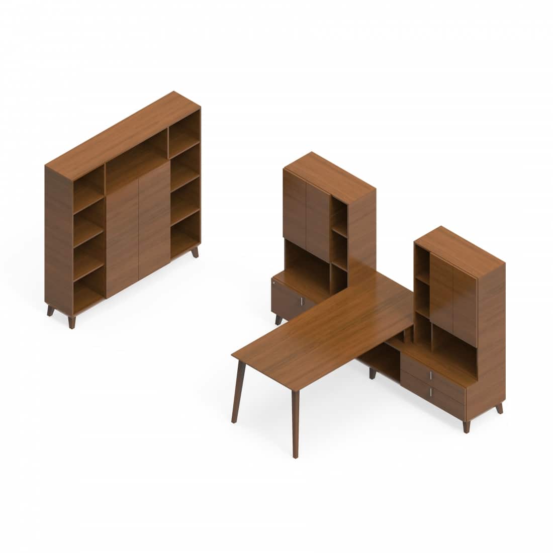 Corby Laminate and Veneer Desking Bookcase, 2 Towers And Connected Table CBY207