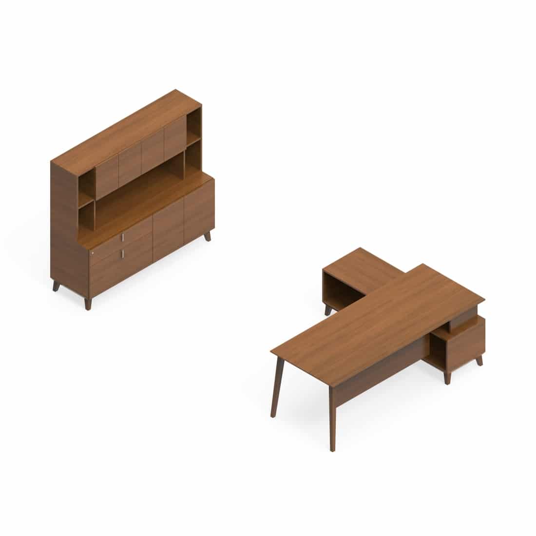 Corby Laminate And Veneer Desking Bookcase, Credenza And Attached Table CBY208