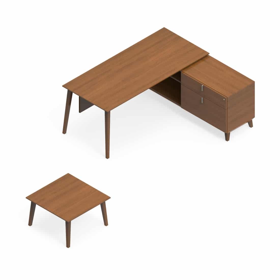 Corby Laminate And Veneer Desking Credenza, Attached Table With Side Table CBY210