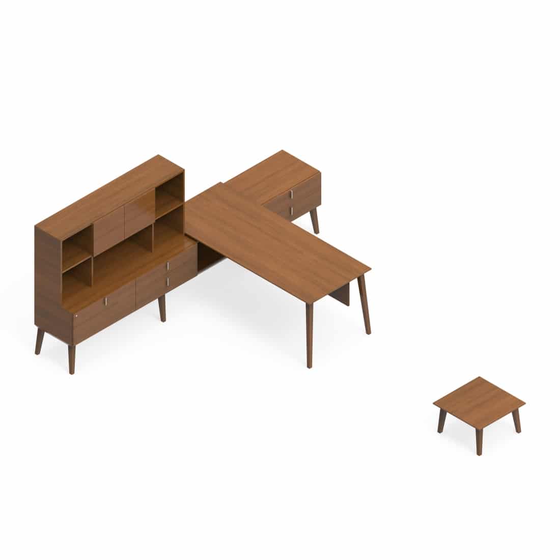 Corby Laminate And Veneer Desking Bookcase, Credenza With Attached Table And Side Table CBY211
