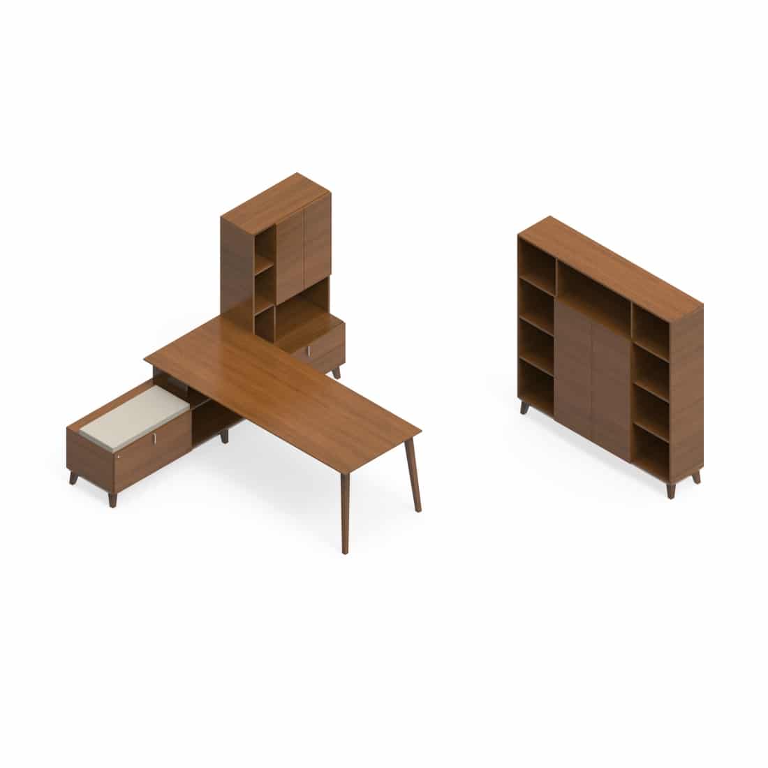 Corby Laminate And Veneer Desking Bookcase With Condensed Table And Storage Area CBY215