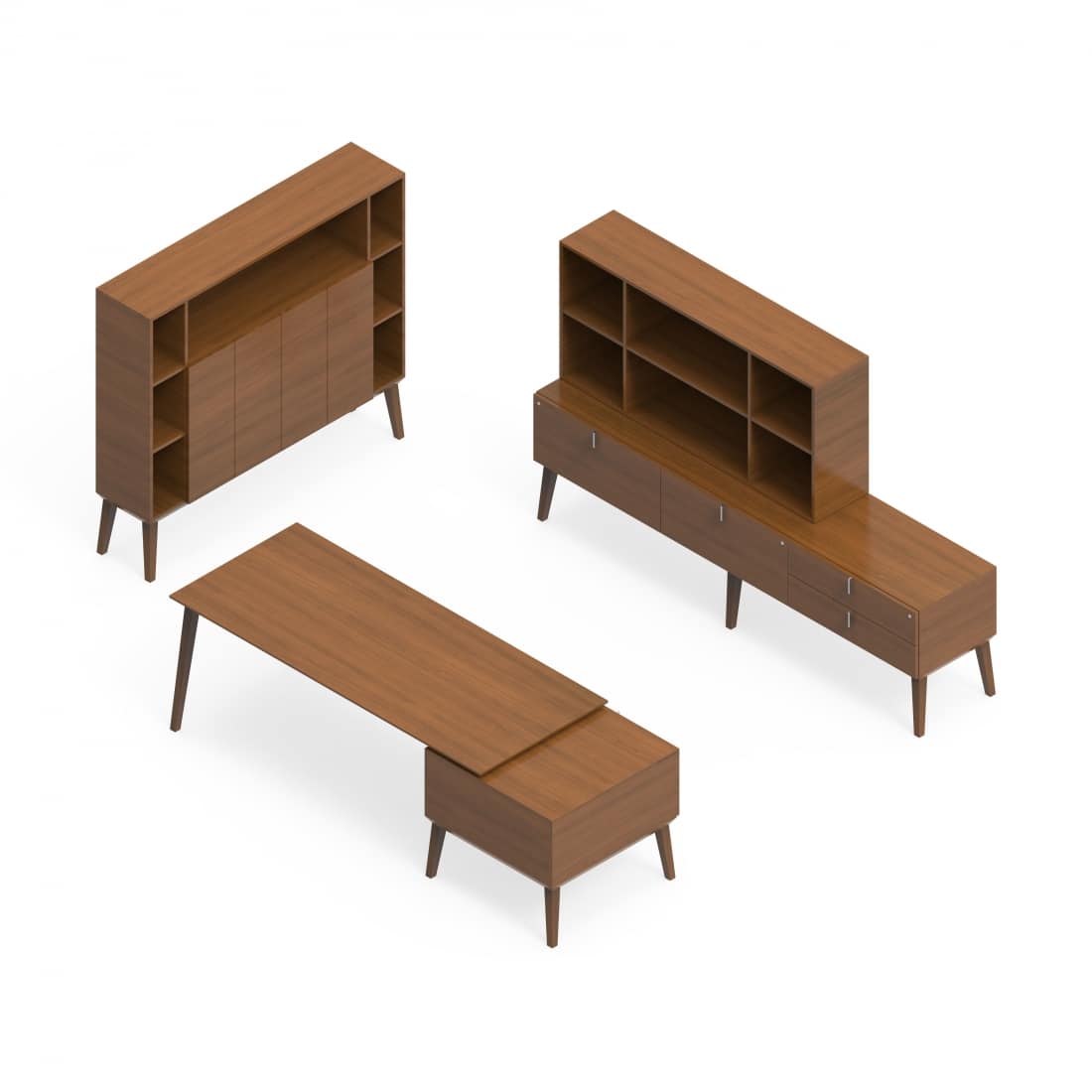 Corby Laminate And Veneer Desking With Bookcase, Credenza, Storage Cubes And Table CBY217