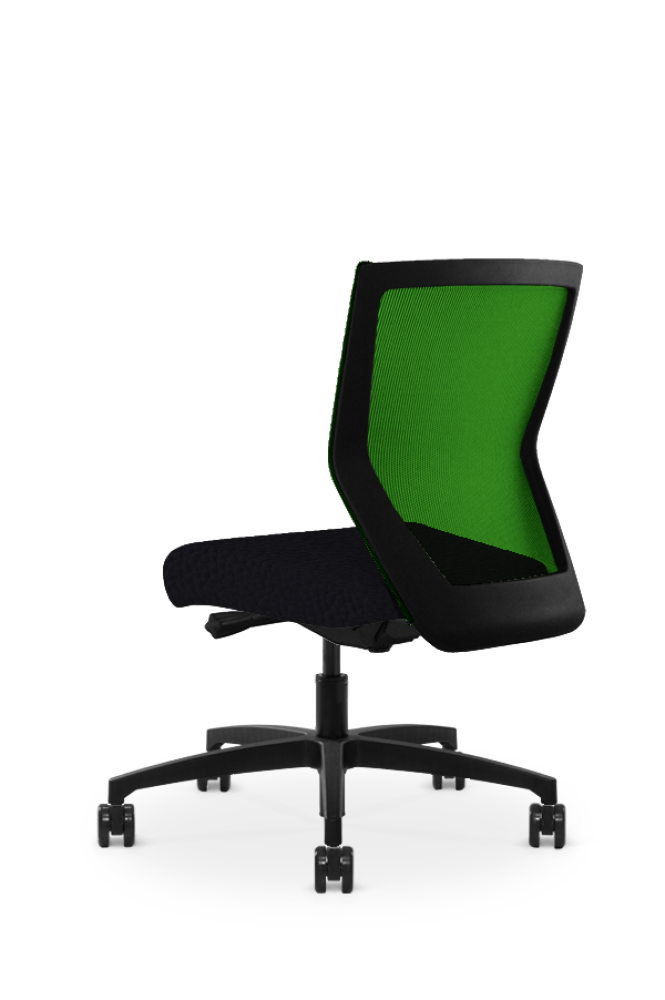 RunII Mid-Back Chair Quarter Back - Whisper Black PVC Cushion with Green Mesh Back