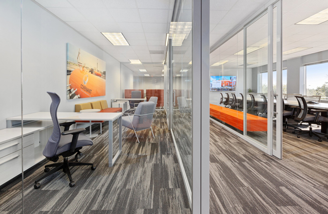 Private office with glass partition