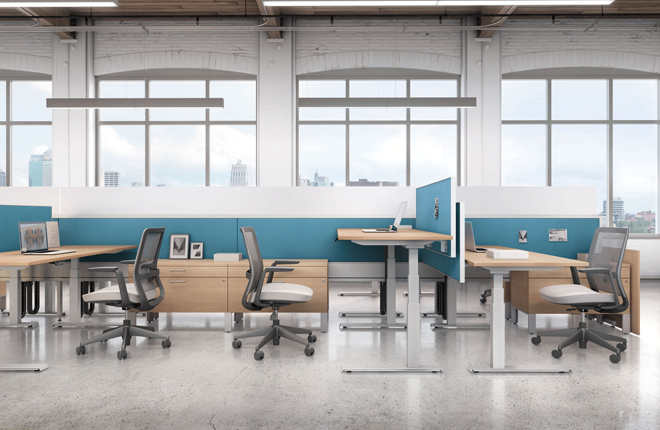 Global FreeFit Height-Adjustable Benching Desk