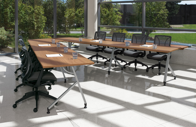 Global Junction Work and Training Tables Woodgrain U-Shaped