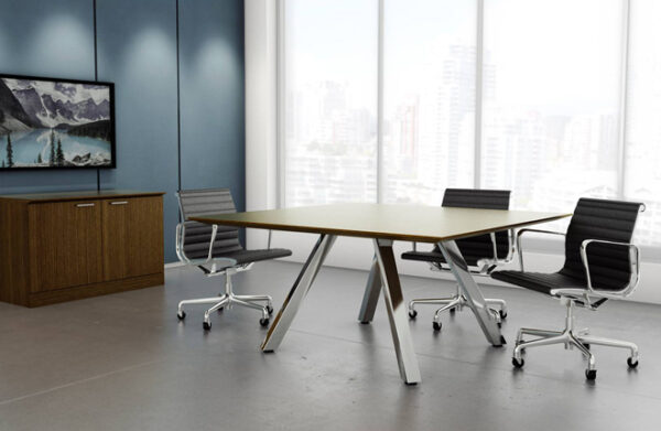 Leeza Light Wood Meeting Table with Polished Angled Legs
