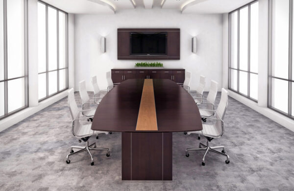 Americana Boat Shaped Conference Table with Wood Inlay