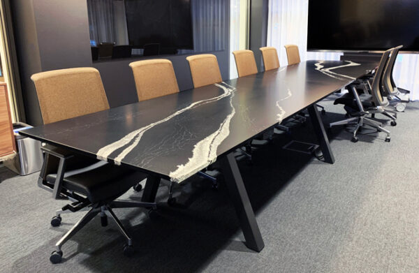 Leeza Black Quartz Conference Table with Black Angled Legs