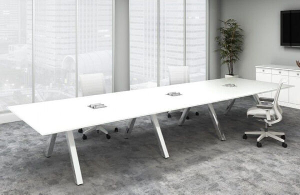 Leeza White Meeting Table with Integrated Power