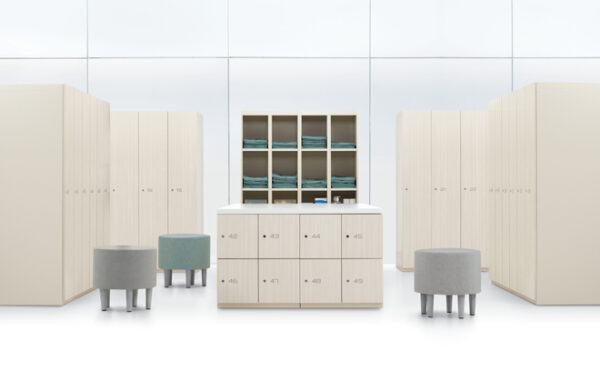 Global Modular Personal Locker Storage Wall with Open Shelving