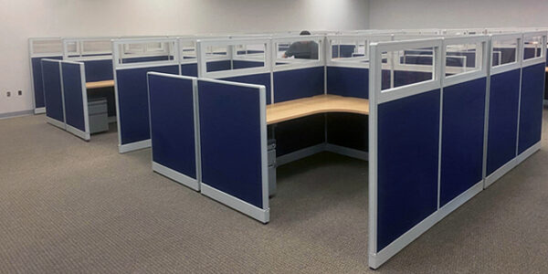 Remanufactured Blue Fabric Modular Cubicle Workstation with Privacy Panels