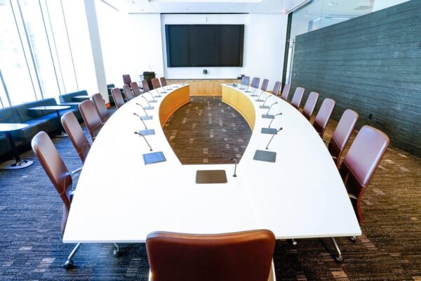 Symposia White U-Shaped Meeting Table with Integrated Power