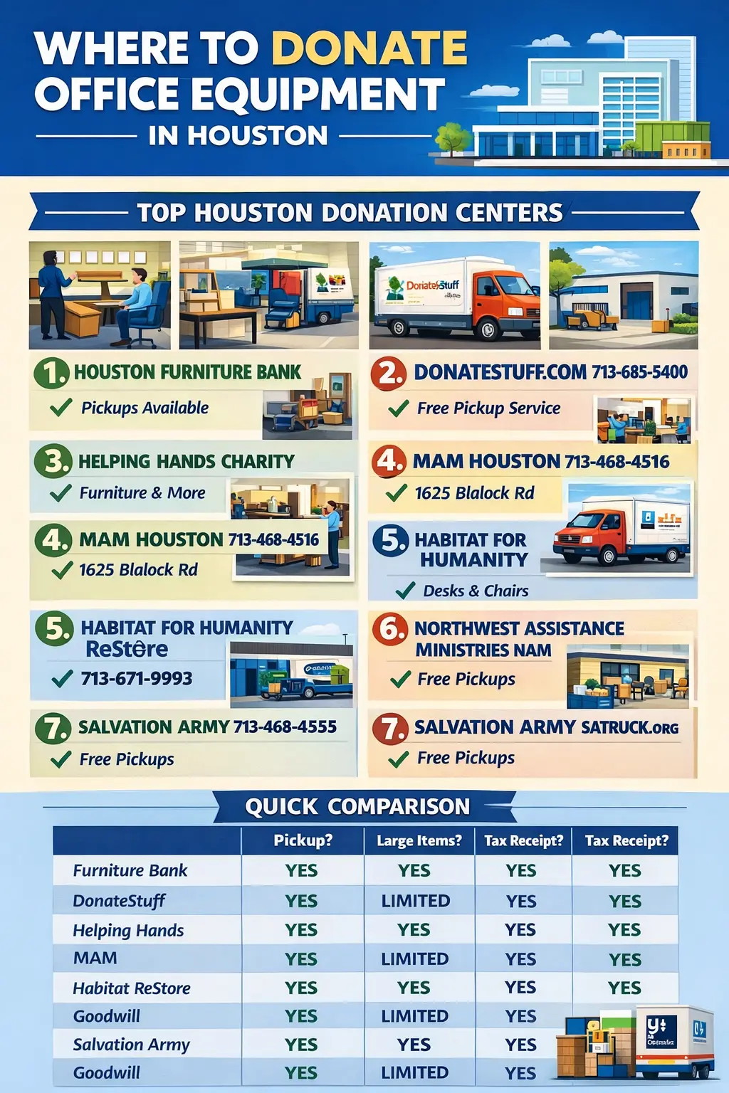 top places to donate office equipment with comparison infographic