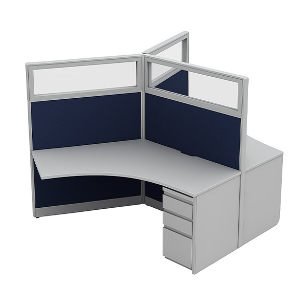 3-Person Dogbone Cubicle, 54″H with Glass Stackers – 24″-Deep Tops, BBF Pedestals