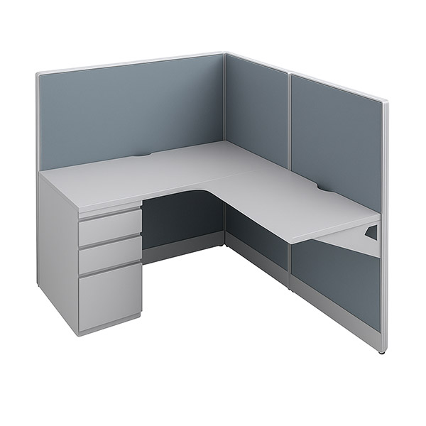 48″H 5′×5′ Cubicle — 24″-Deep Worksurfaces, Box Box File Pedestal