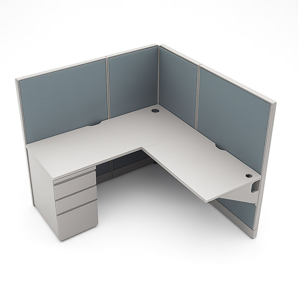 54″H 5′×5′ Cubicle – 24″-Deep Worksurfaces with BBF Pedestal