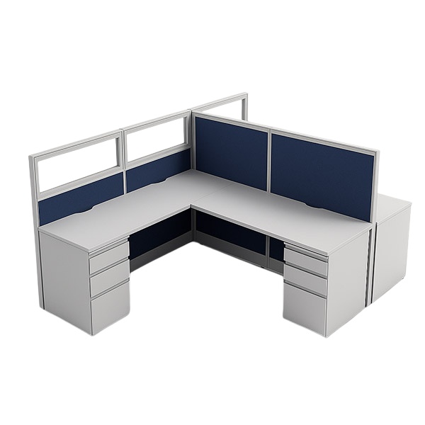 54″H 6′×6′ 2-Pod Collaborative Cubicle with Glass Stackers – 24″-Deep Tops, BBF & FF Pedestals