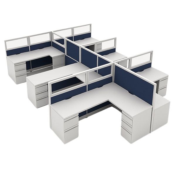 54″H 6′×6′ 6-Pod Collaborative Cubicle with Glass Stackers – 24″-Deep Tops, BBF & FF Pedestals