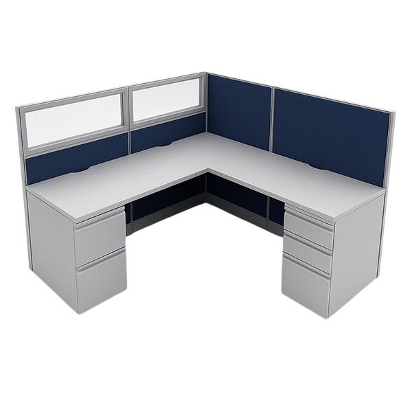 54″H 6′×6′ Collaborative Cubicle with Glass Stackers – 24″-Deep Tops, BBF & FF Pedestals