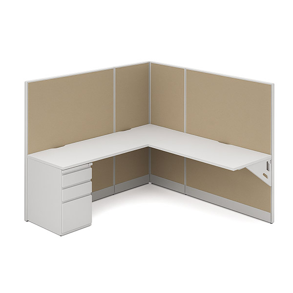 62″H 6′×6′ Cubicle – 24″-Deep Worksurfaces with BBF Pedestal