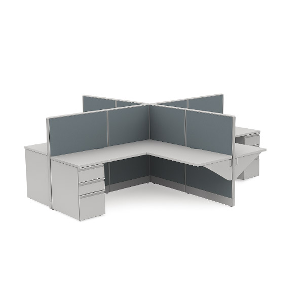 Back-to-Back 4-Pod 48″H 5′×5′ Workstations – 24″-Deep Tops with BBF Pedestals