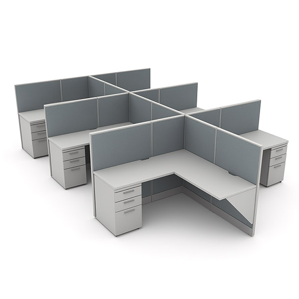 Back-to-Back 6-Pod 48″H 5′×5′ Cubicle – 24″-Deep Tops with BBF Pedestals