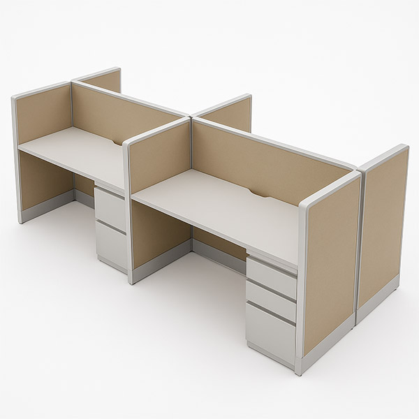 Back-to-back four pod 42” high x 60” wide workstation with 60” x 24” worksurface