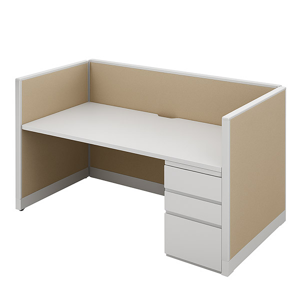 Single 42” high x 60” wide workstation with 60” x 24” worksurface and boxboxfile pedesta