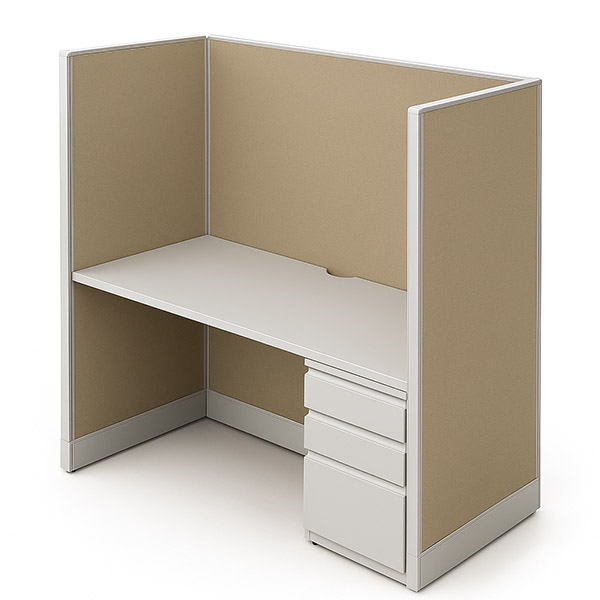 Single 66” high x 60” wide workstation with 60” x 24” worksurface and box/box/file pedestal