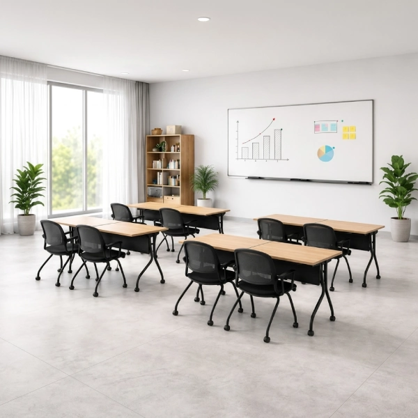 Flip-Top Training Room Table and Chair Set – 4 Tables, 8 Chairs