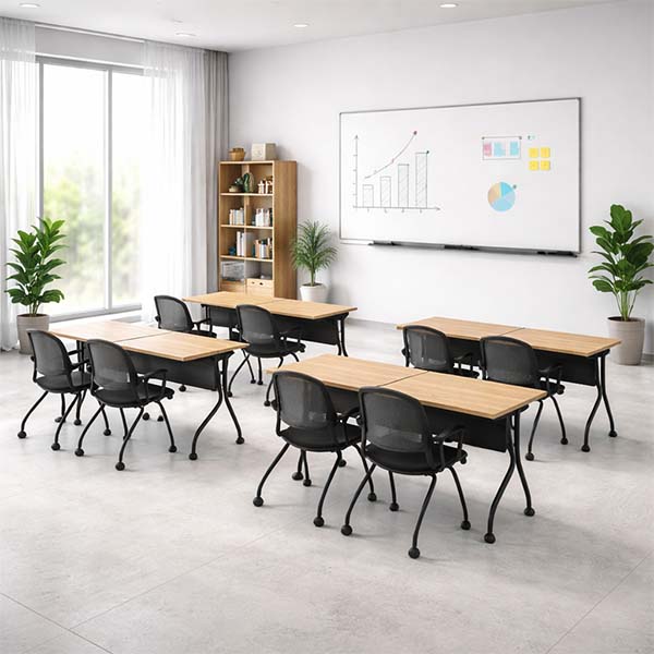 Set of 4 Flip Top Training Tables-mesh nesting chairs