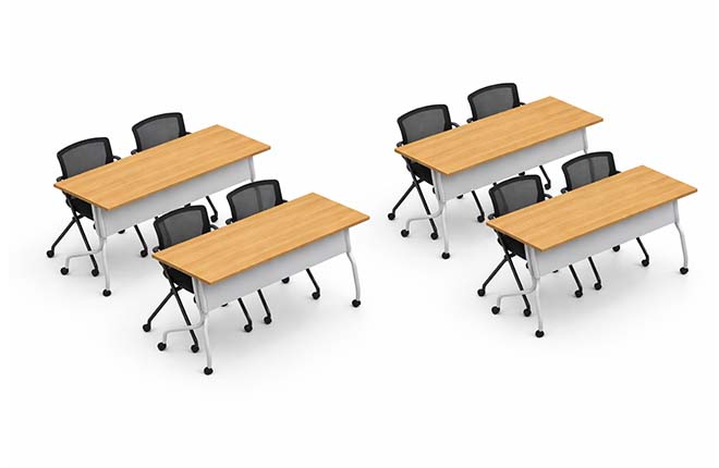 Set of 4 Flip Top Training Tables+Mesh Back Nesting Chairs 1