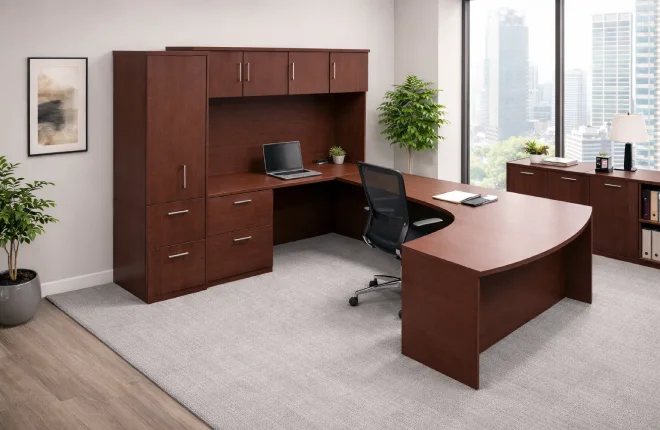 Jade Corner Executive Desk with Credenza & Hutch