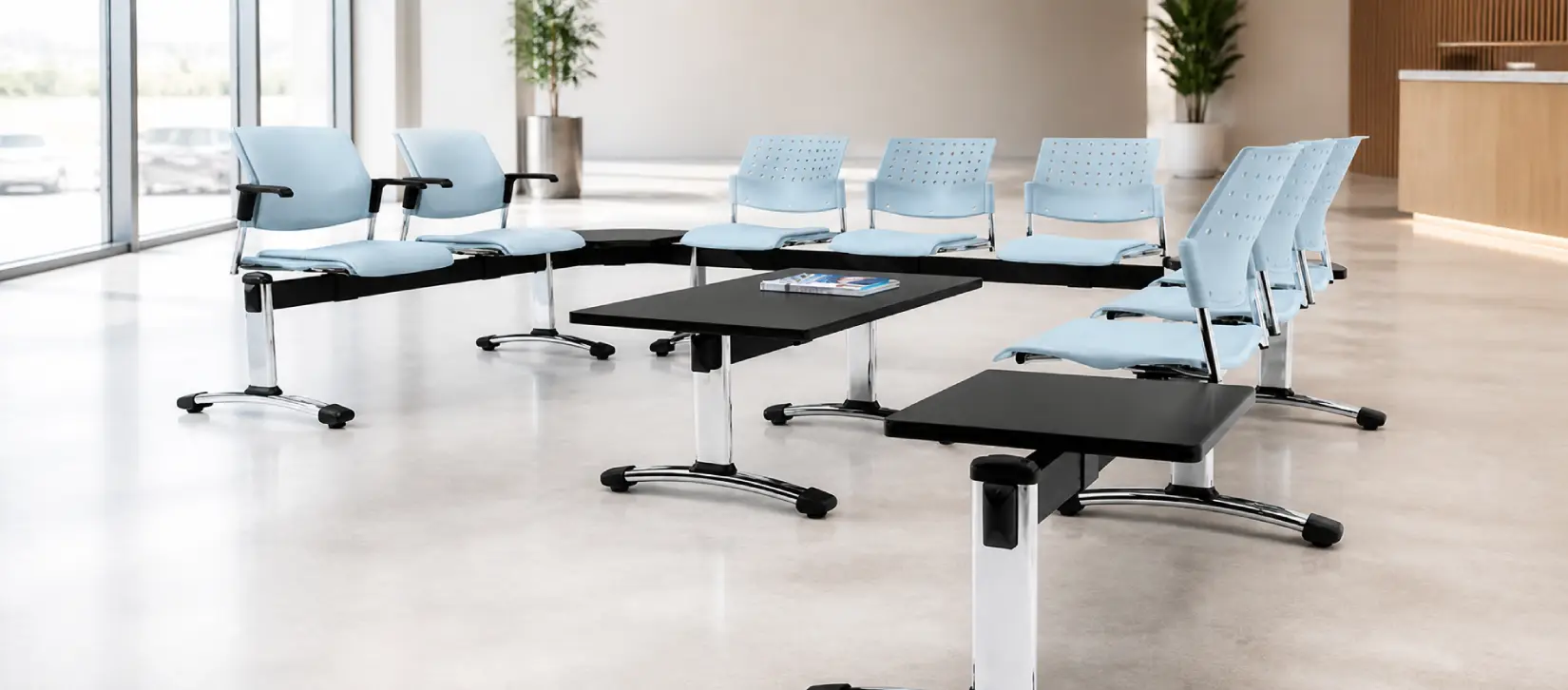 Sonic Tandem Beam Seating with Tables