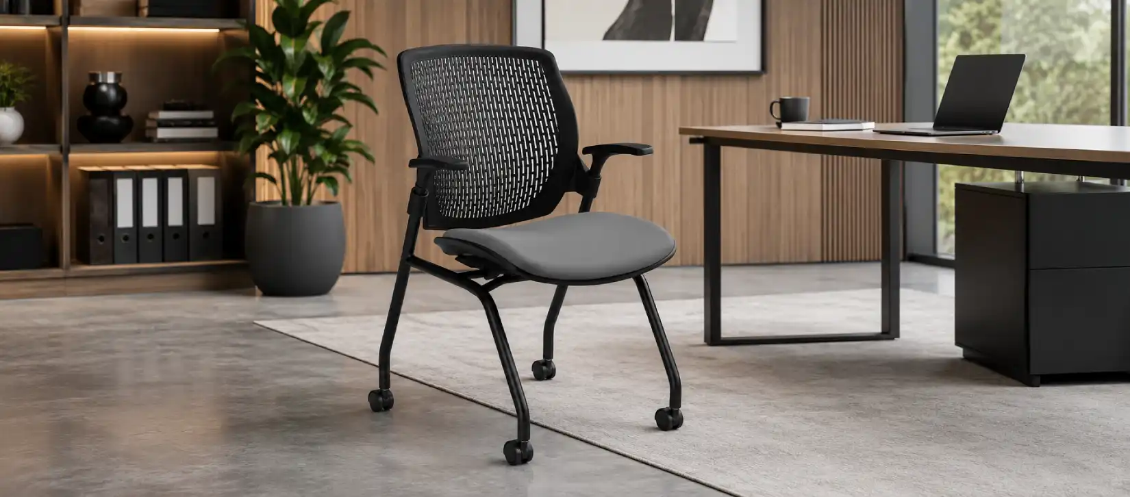 Global Roma Mesh Back Flip Seat Nesting Chair