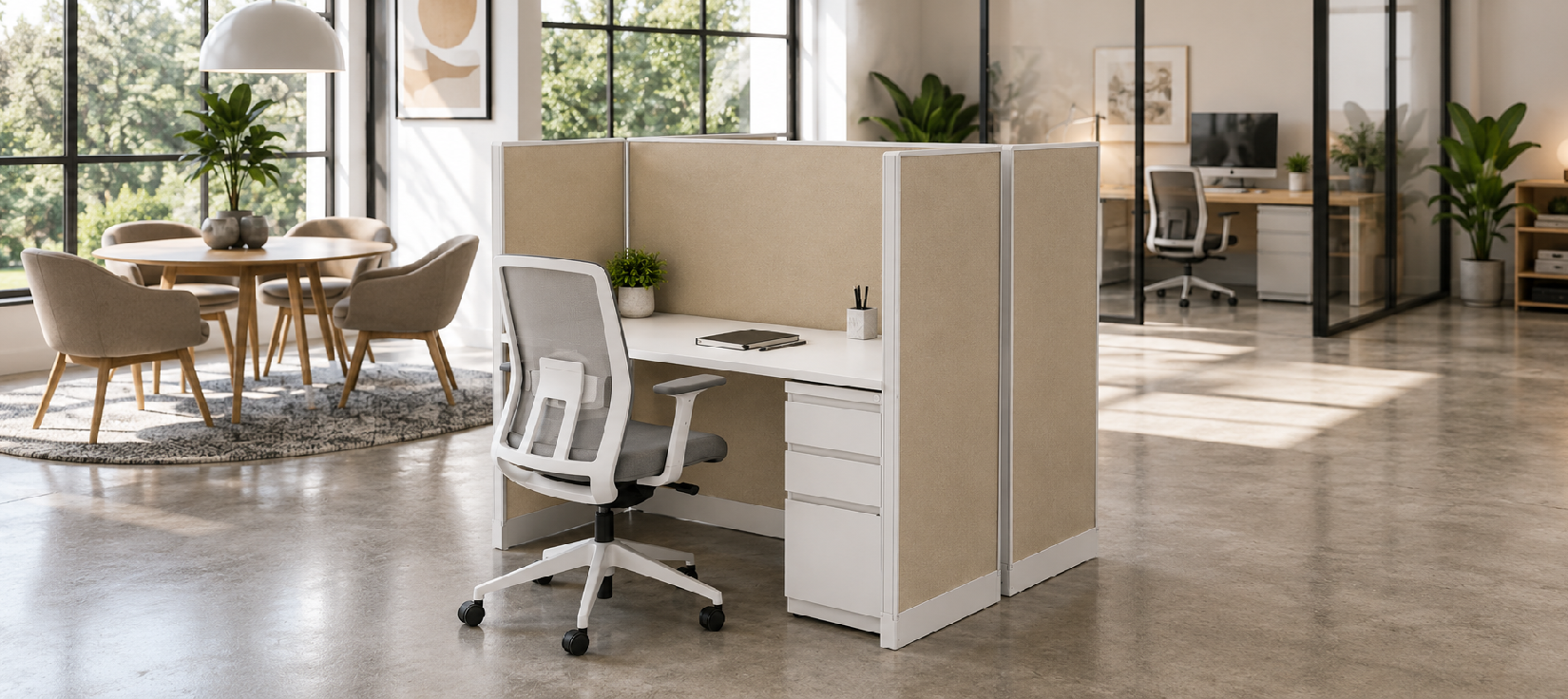 2 Person Private 5' x 2' Cubicle with Drawer Storage