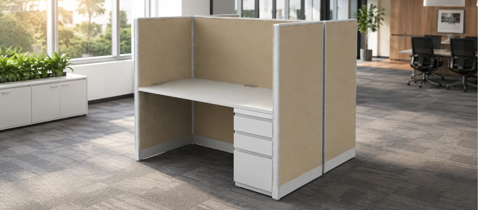 2 Person Semi Private 5′ x 2 _Cubicle with Drawer Storage