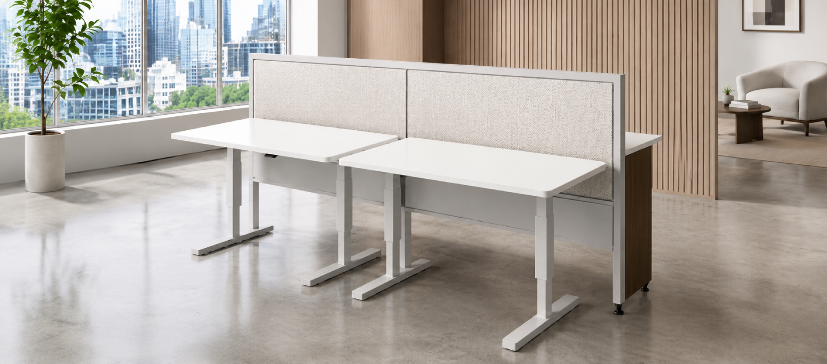4 Person 48" Wide Power Beam with Height-Adjustable Worksurfaces-banner