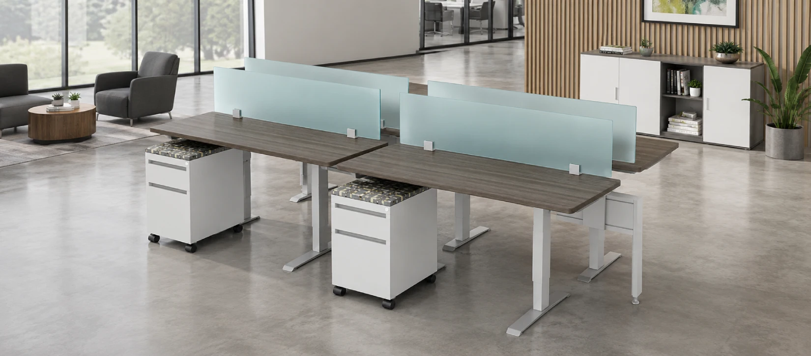 4 Person 60_ Wide Power Beam with Height Adjustable Worksurface